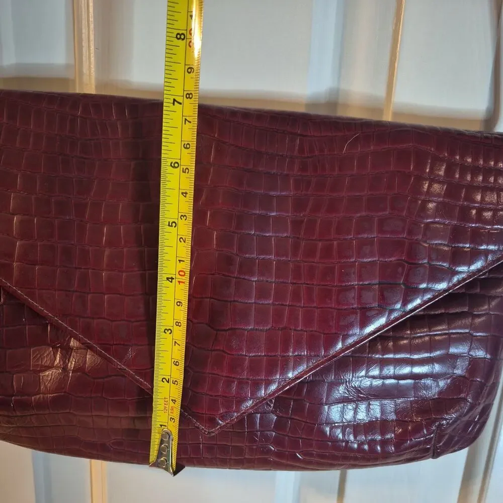 Vintage Towanny Faux Reptile texture Handbag Envelope Clutch Shoulder Burgandy